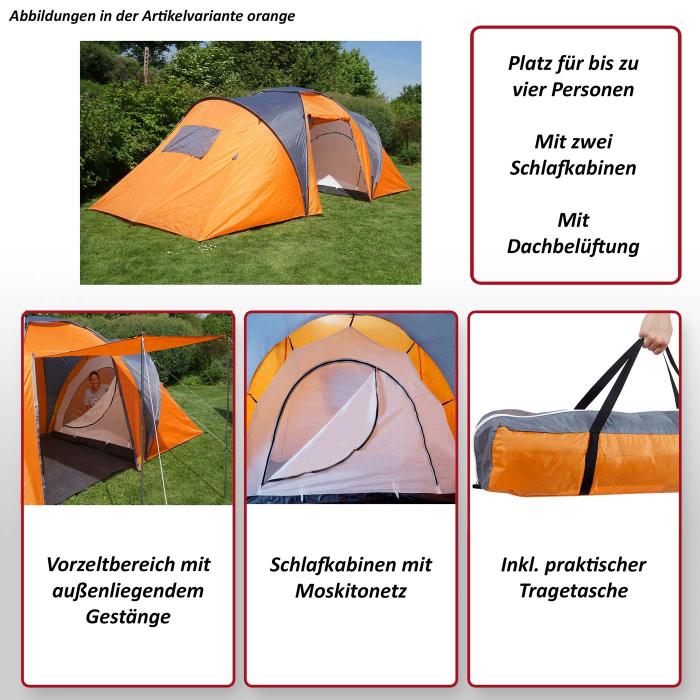 Campingzelt Loksa, 4-Mann Zelt Kuppelzelt Igluzelt Festival-Zelt, 4  Personen ~ orange von Heute-Wohnen