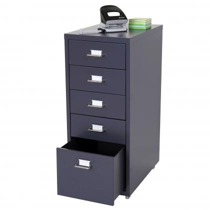 Rollcontainer Boston T851, Schubladenschrank Stahlschrank, 69x28x41cm 5 Schubladen ~ dunkelgrau