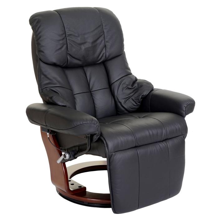 MCA Relaxsessel Calgary 2, Fernsehsessel Sessel, Echtleder 150kg belastbar  ~ schwarz, Walnuss-Optik von Heute-Wohnen