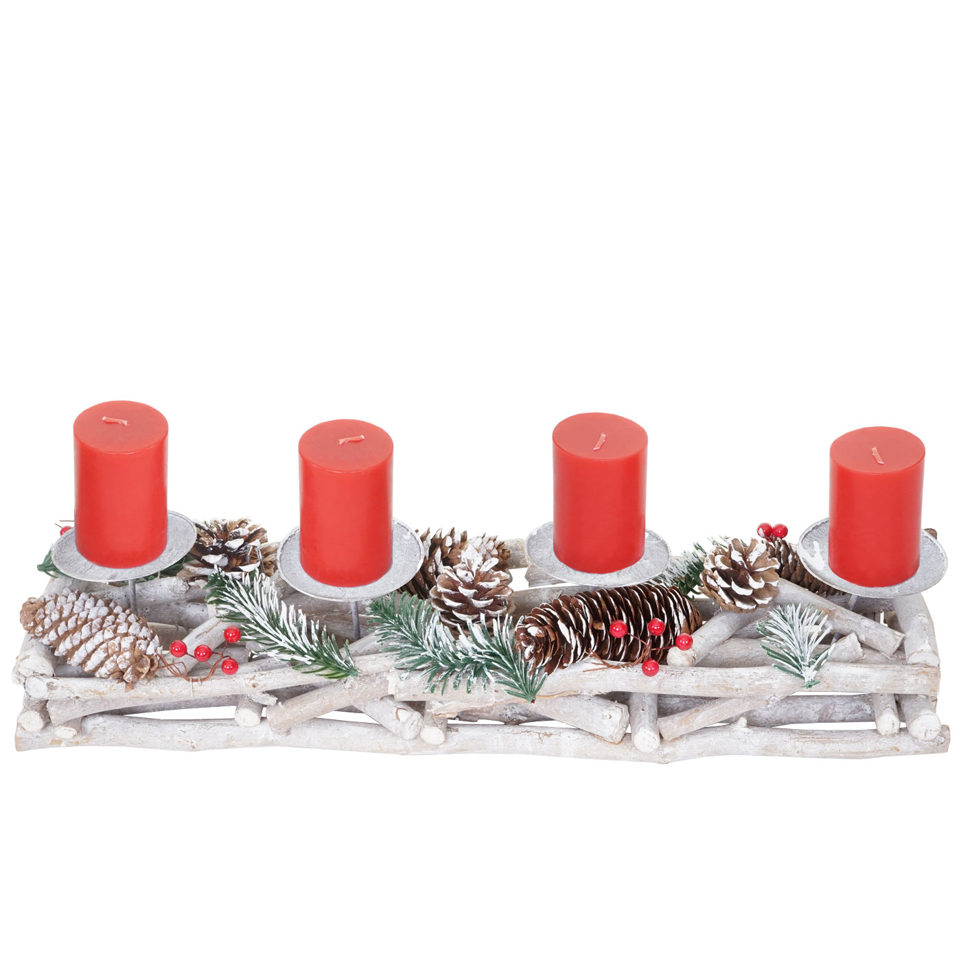 ▻ Länglicher Adventskranz mit Kerzen (weiß/grau)