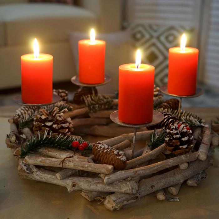 Adventskranz rund, Weihnachtsdeko Tischkranz, Holz Ø 35cm weiß-grau ~ mit  Kerzen, rot von Heute-Wohnen
