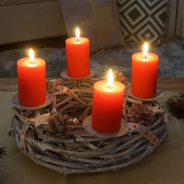 Adventskranz rund, Weihnachtsdeko Tischkranz, Holz Ø 30cm weiß-grau ~ mit  Kerzen, weiß von Heute-Wohnen