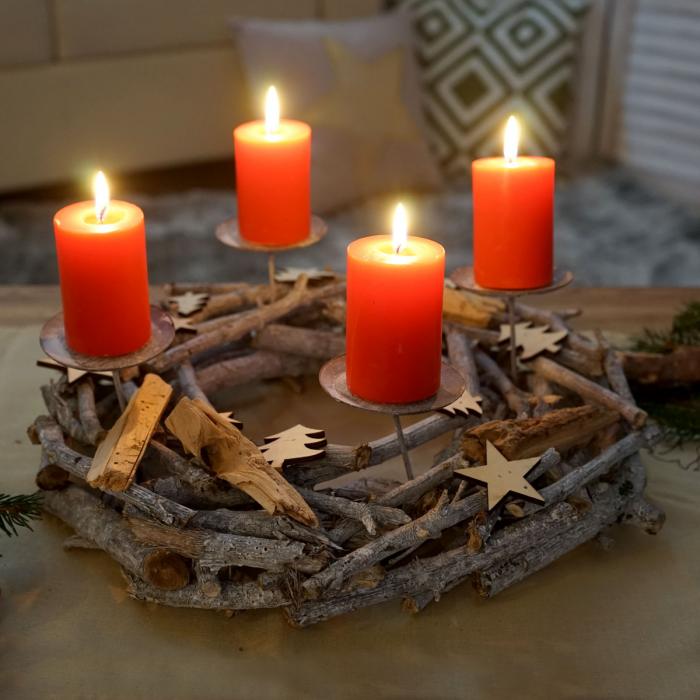 Adventskranz rund, Weihnachtsdeko Tischkranz, Holz Ø 40cm grau ~ mit Kerzen,  rot von Heute-Wohnen