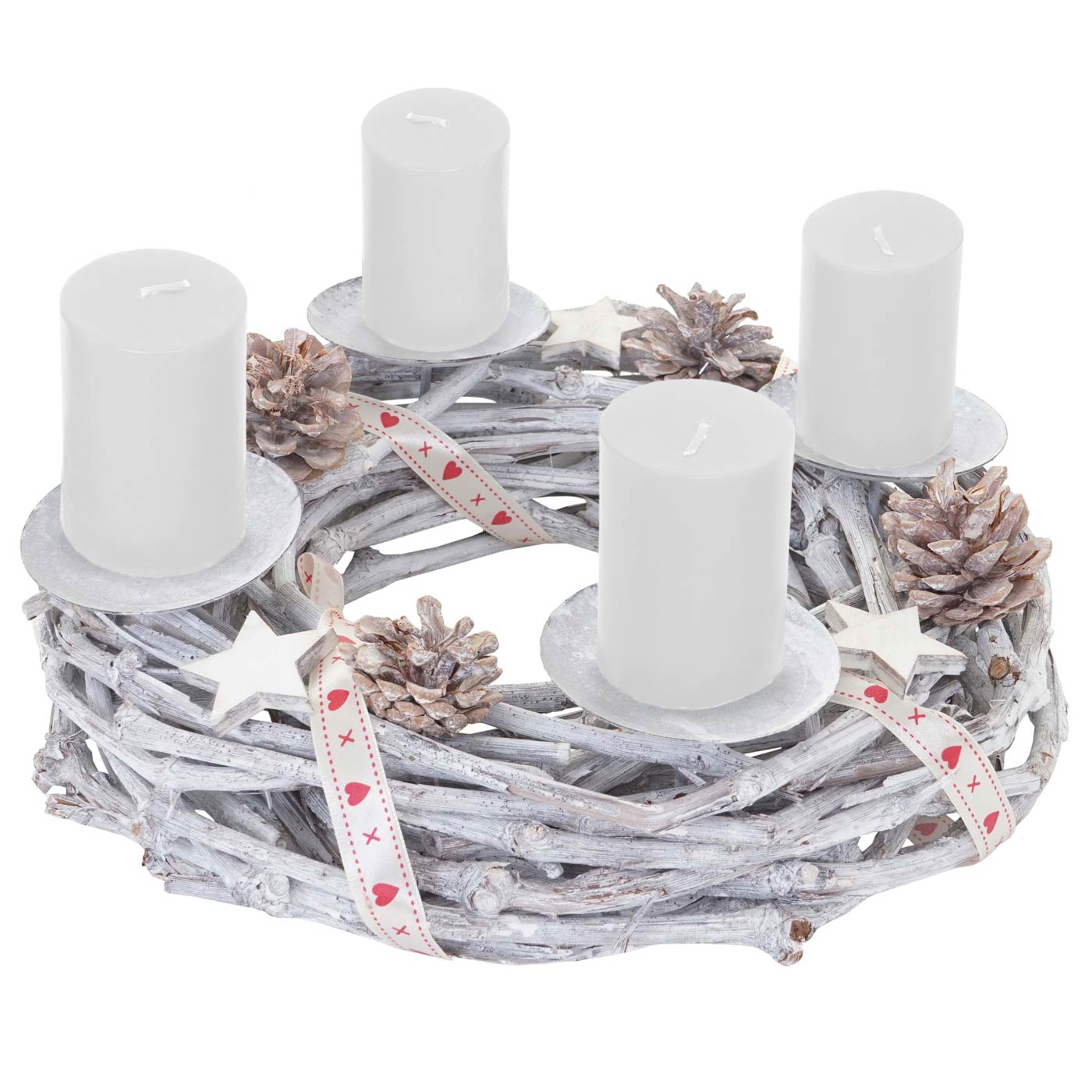 Adventskranz rund, Weihnachtsdeko, Holz Ø 30cm weiß-grau mit Kerzen | eBay