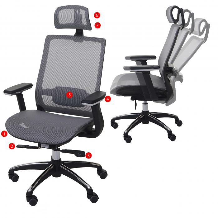 Bürostuhl HWC-A20, Schreibtischstuhl, ergonomisch Kopfstütze Stoff/Textil  ISO9001 ~ grau von Heute-Wohnen