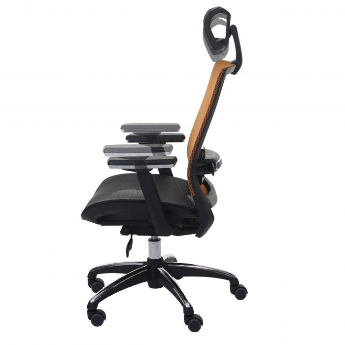 Bürostuhl HWC-A20, Schreibtischstuhl, ergonomisch Kopfstütze Stoff/Textil  ISO9001 ~ schwarz/orange von Heute-Wohnen
