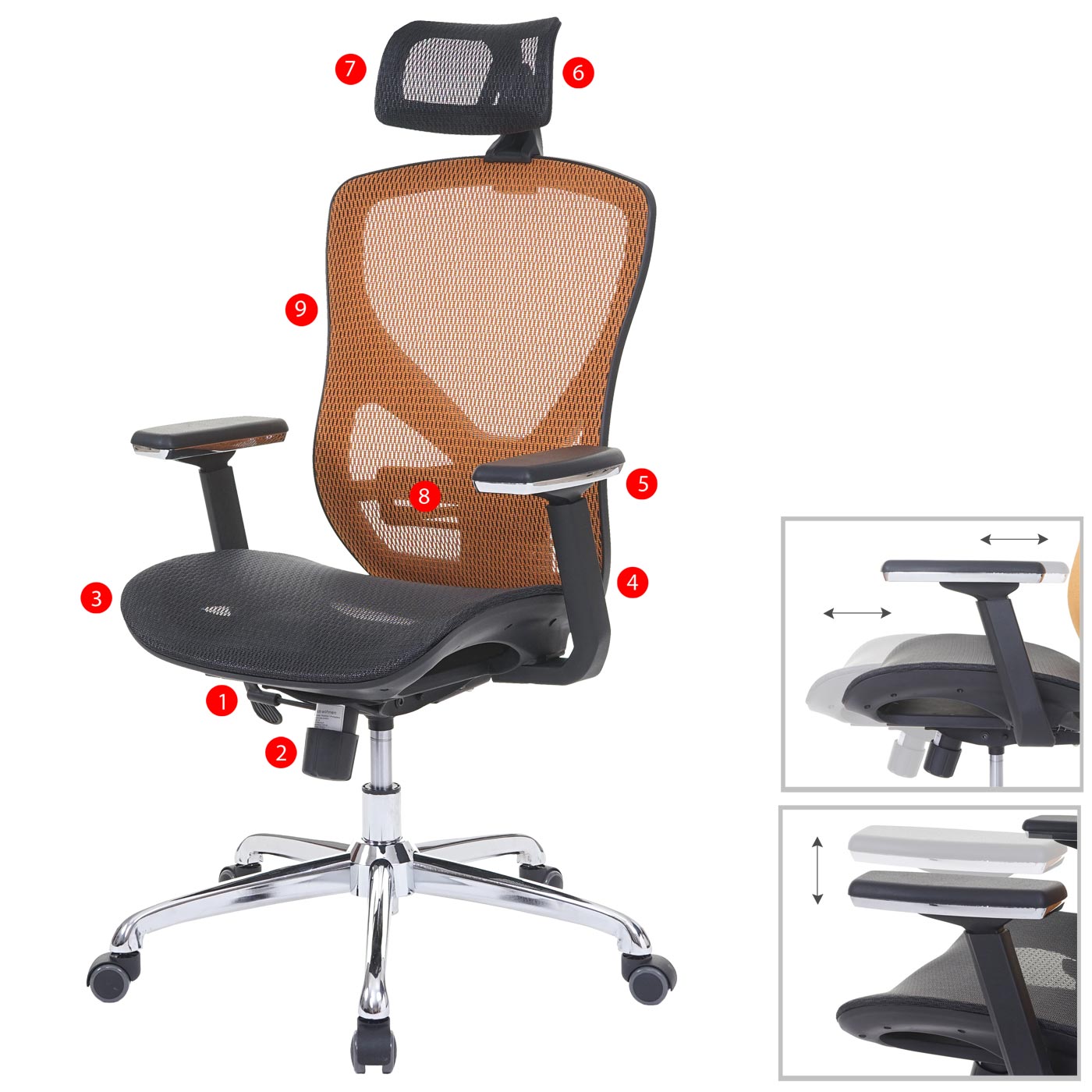 Bürostuhl HWC-A61, Schreibtischstuhl, Sliding-Funktion Stoff/Textil ISO9001  ~ schwarz/orange von Heute-Wohnen