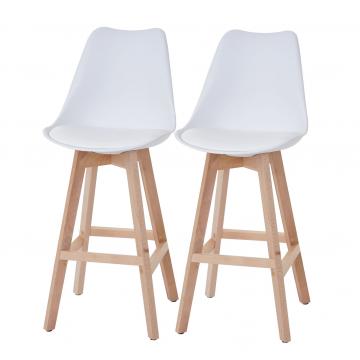 2er-Set Barhocker Malm T501, Retro Design ~ wei, Sitzflche Kunstleder wei, helle Beine