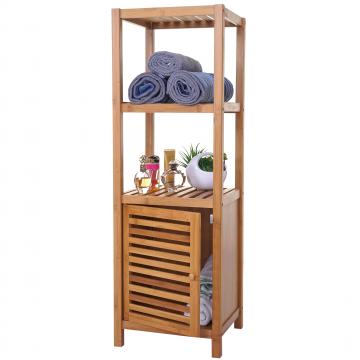 Badregal HWC-B18, Badezimmer Badschrank Standregal mit Tr, Bambus ~ 110x36x34cm