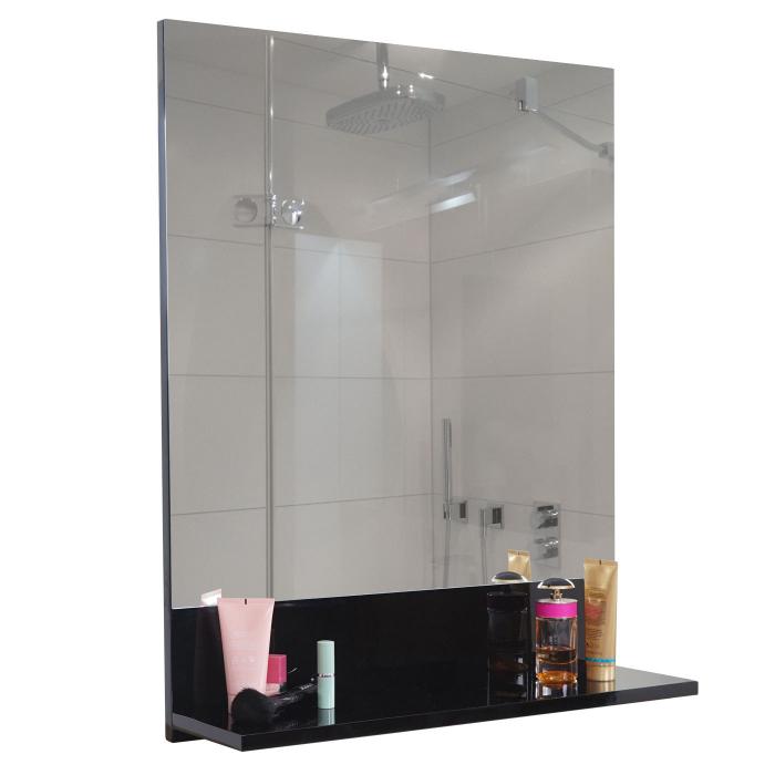 Wandspiegel mit Ablage HWC-B19, Badspiegel Badezimmer, hochglanz 75x80cm ~  schwarz von Heute-Wohnen