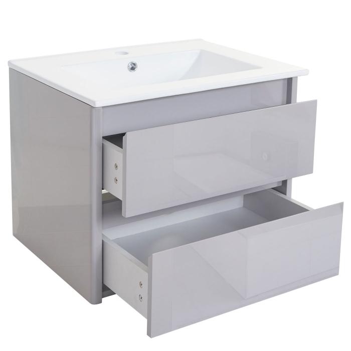 Waschbecken + Unterschrank HWC-B19, Waschbecken Waschtisch Badezimmer,  hochglanz 50x60cm ~ grau von Heute-Wohnen