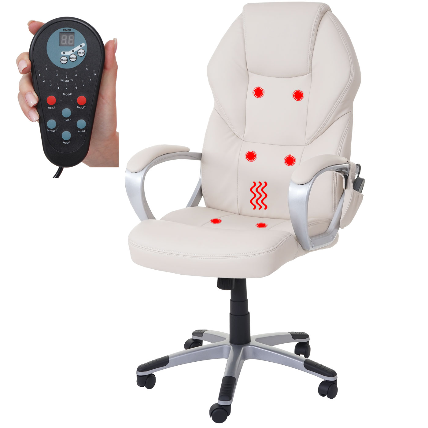 Massage-Bürostuhl HWC-A69, Drehstuhl Chefsessel, Heizfunktion  Massagefunktion von Heute-Wohnen