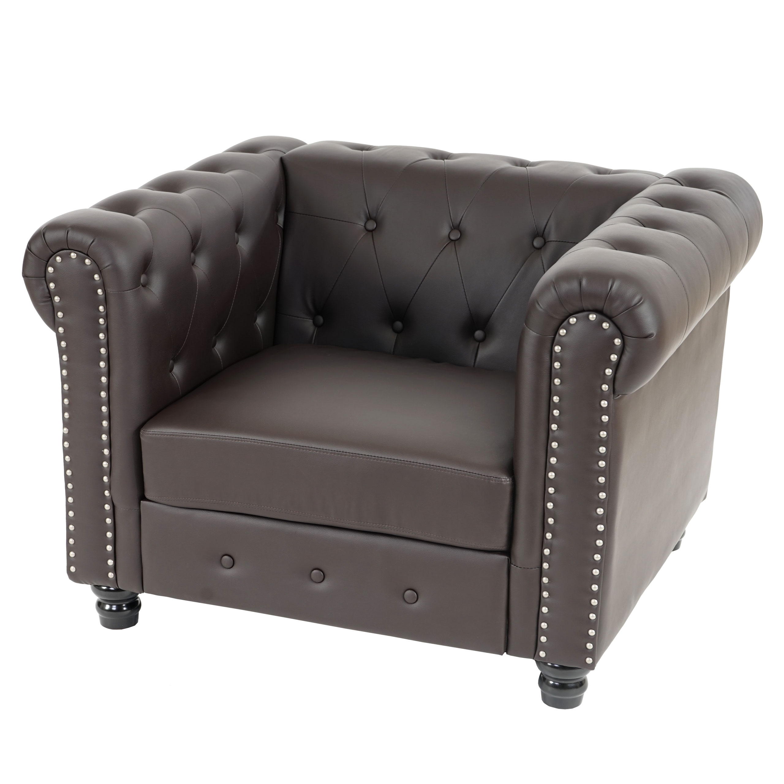Luxus Sessel Loungesessel Relaxsessel Chesterfield Kunstleder ~ runde Füße,  braun von Heute-Wohnen
