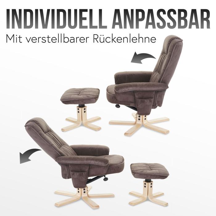 Relaxsessel M56, Fernsehsessel TV-Sessel mit Hocker, Stoff/Textil ~  Wildlederimitat braun von Heute-Wohnen