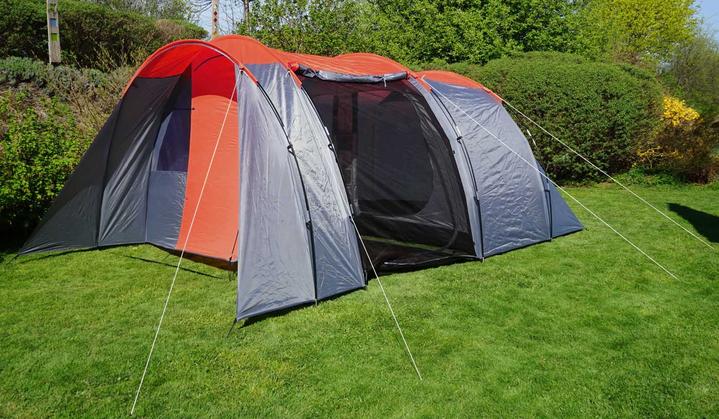 Campingzelt HWC-A99, 6-Mann Zelt Kuppelzelt Festival-Zelt, 6 Personen ~  rot/grau von Heute-Wohnen