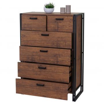 Highboard HWC-A27, Kommode Schrank, 6 Schubladen 115x80x40cm 3D-Struktur, Wildeiche-Optik