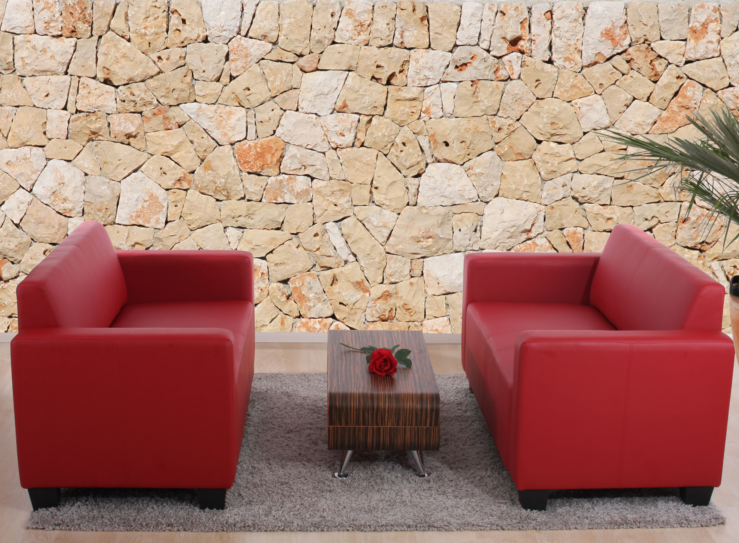 Sofa-Garnitur Couch-Garnitur 2x 2er Sofa Lyon Kunstleder ~ rot von  Heute-Wohnen