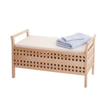 Sitzbank HWC-B61, Sitztruhe Wschetruhe Holzbank Truhe Badezimmer Bank mit Auflage, Staufach Walnuss 50x89x40cm