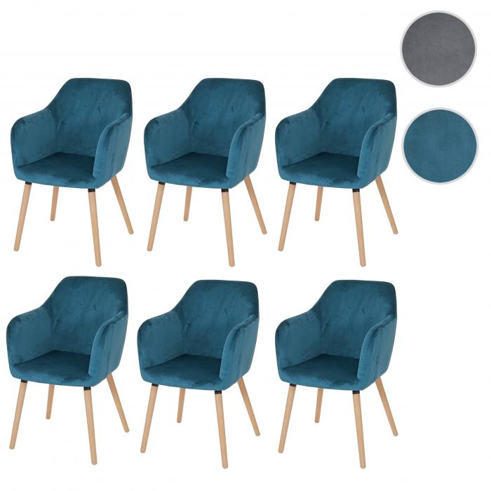 6er-Set Esszimmerstuhl Malmö T381, Stuhl Küchenstuhl, Retro 50er Jahre  Design ~ Samt, petrol-blau, helle Beine von Heute-Wohnen
