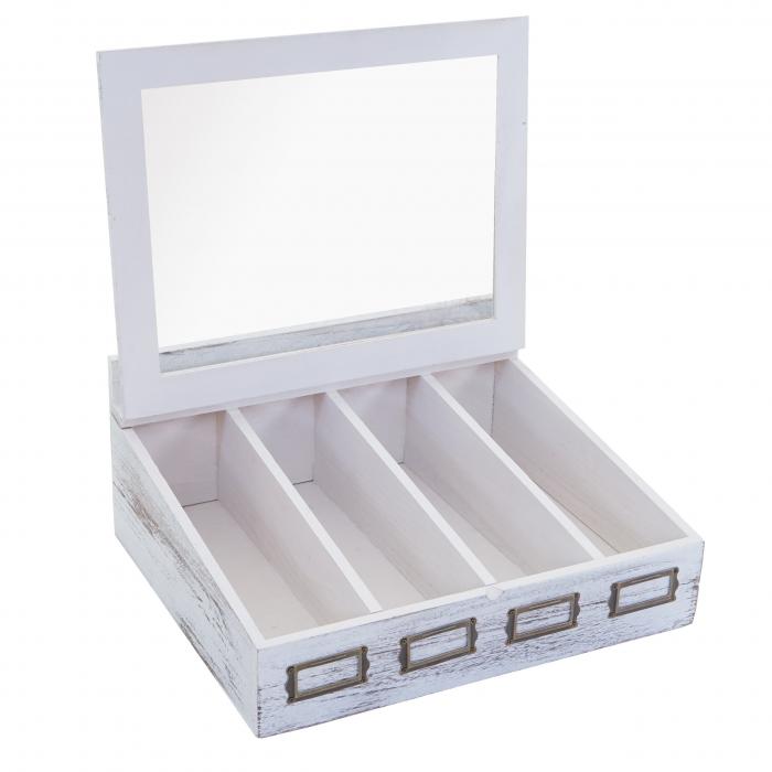 Besteckkiste HWC-C25, Holzbox mit Deckel Besteckkasten, Paulownia  17x37x33cm ~ weiß, shabby von Heute-Wohnen
