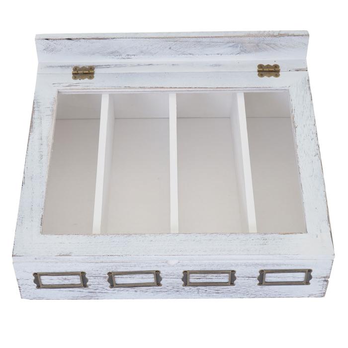 Besteckkiste HWC-C25, Holzbox mit Deckel Besteckkasten, Paulownia  17x37x33cm ~ weiß, shabby von Heute-Wohnen