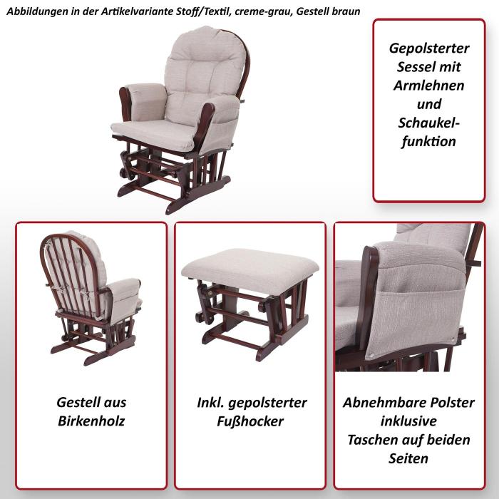 Relaxsessel HWC-C76, Schaukelstuhl Sessel Schwingstuhl mit Hocker ~  Stoff/Textil, hellgrau, Gestell weiß von Heute-Wohnen
