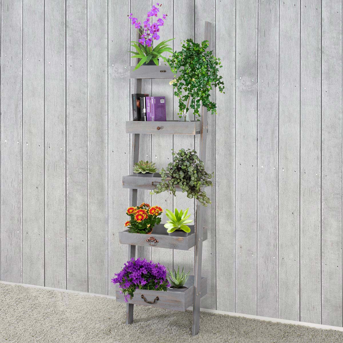 Regal Standregal Pflanzregal Blumenständer, 169x43x32cm, Shabby-Look,  Vintage - grau | swisshandel24 – wir verschönern Ihr Zuhause