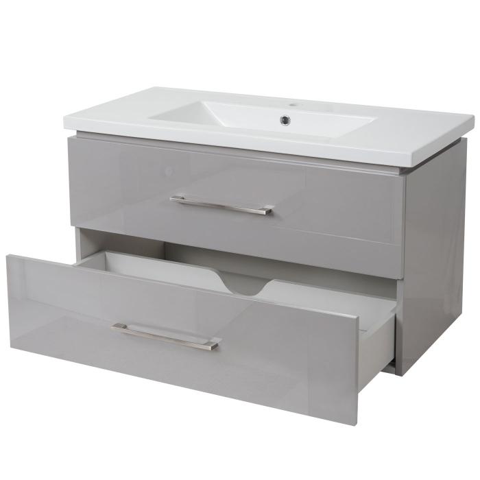 Premium Waschbeckenunterschrank HWC-D16, Waschtischunterschrank Waschtisch  Badmöbel, hochglanz 90cm ~ grau von Heute-Wohnen