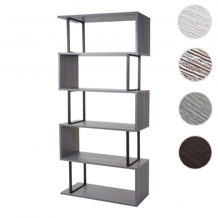 Bücherregal HWC-A27, Standregal Wohnregal, 183x80cm 3D-Struktur 5 Ebenen ~  grau, Metall schwarz von Heute-Wohnen