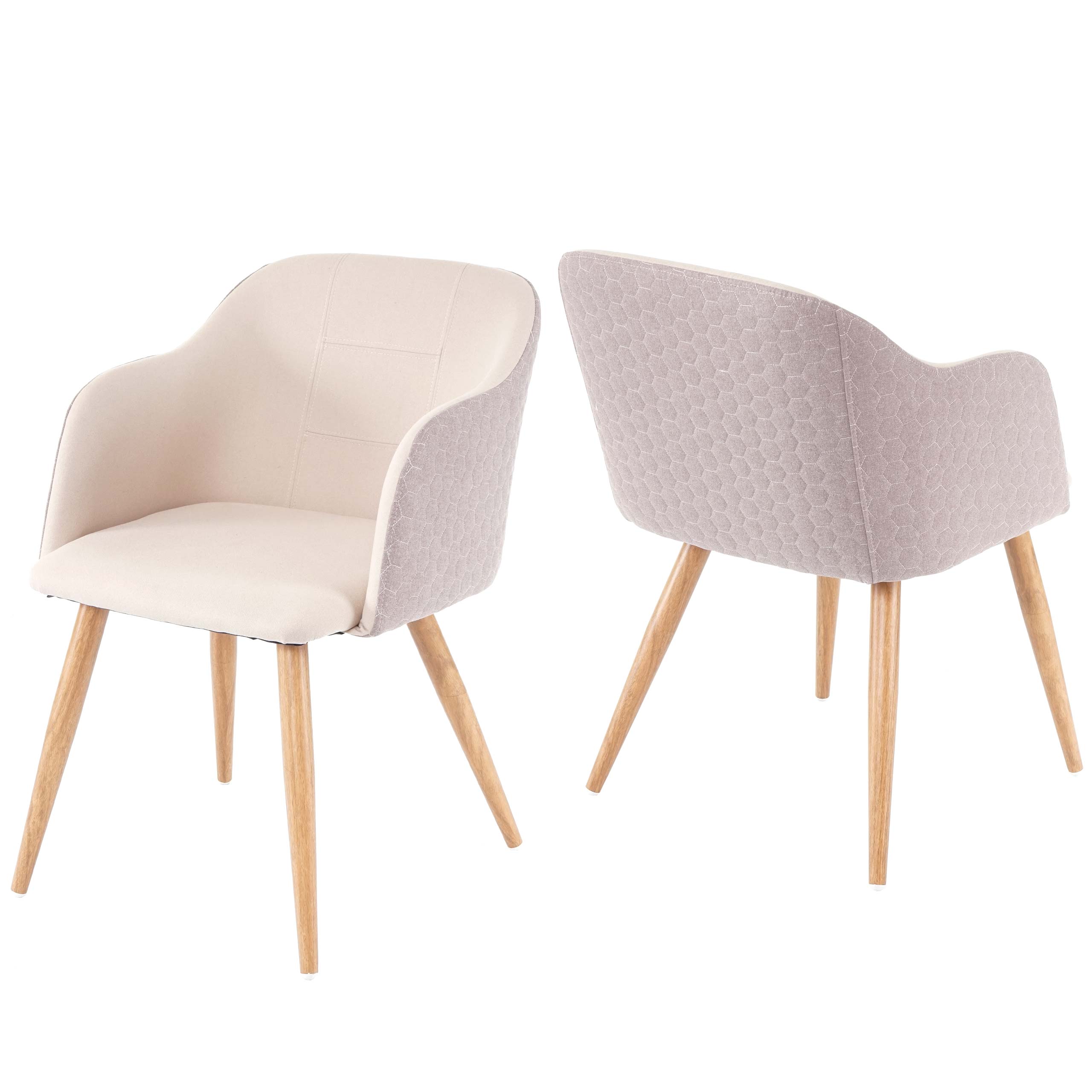 von Design, 2er-Set Stuhl Armlehnen HWC-D71, Retro Stoff/Textil Esszimmerstuhl creme-beige Küchenstuhl, Heute-Wohnen ~