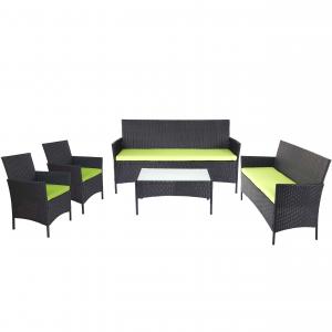 3-2-1-1 Poly-Rattan Garten-Garnitur Halden, Lounge-Set Sitzgruppe Sofa ~ anthrazit, Kissen grn