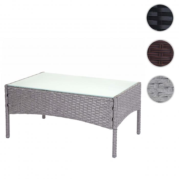 Poly-Rattan Gartentisch Halden, Beistelltisch Tisch mit Glasplatte ~ grau  von Heute-Wohnen