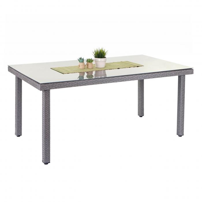 Poly-Rattan Gartentisch Cava, Esstisch Tisch mit Glasplatte, 160x90x74cm ~  grau von Heute-Wohnen