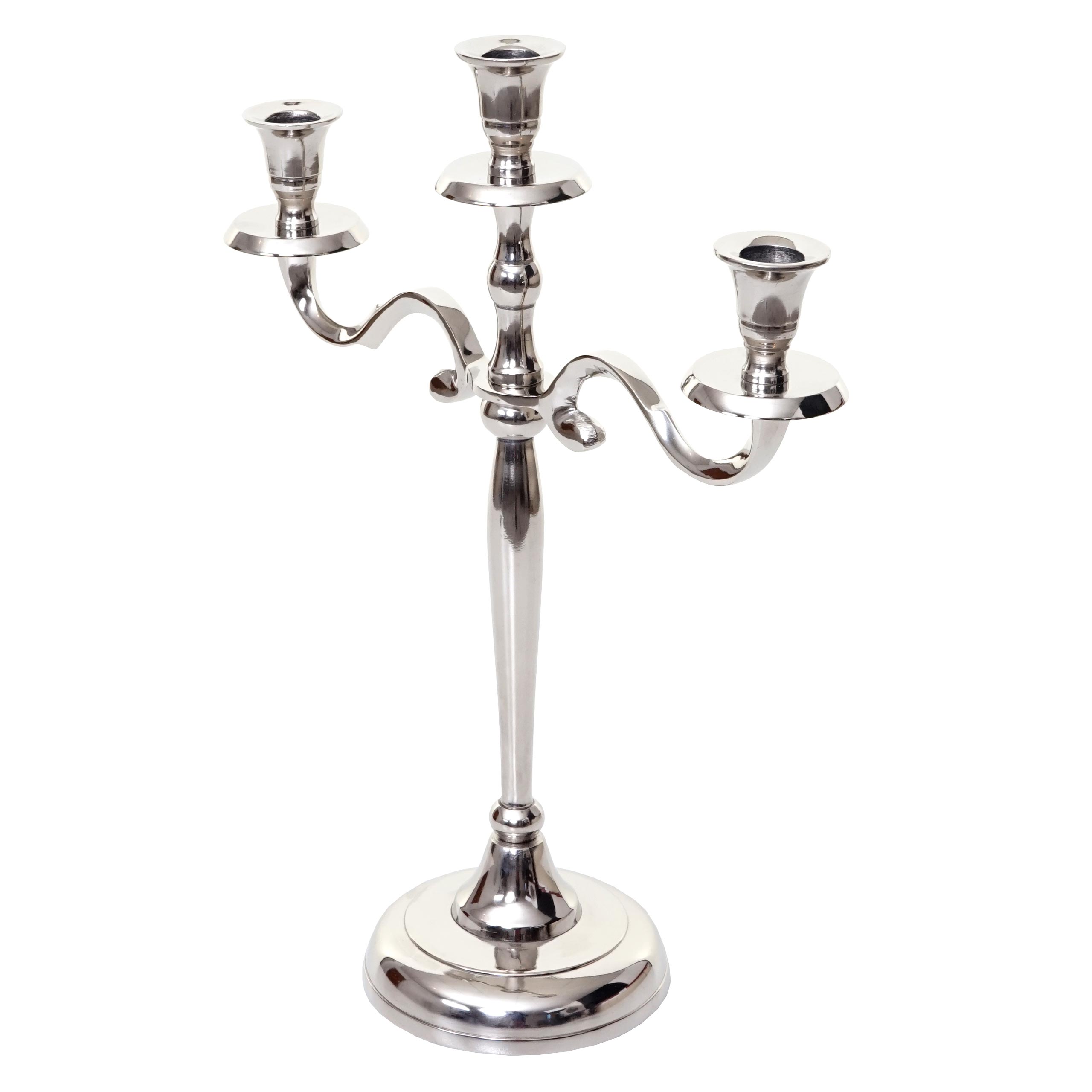Kerzenleuchter HWC-D81, Kerzenständer Leuchter Kerzenhalter, 3-armig aus  Aluminium 40cm massiv 0,7kg ~ Farbe: Silber von Heute-Wohnen