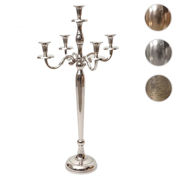 Kerzenleuchter HWC-D81, Kerzenständer Leuchter Kerzenhalter, 5-armig aus  Aluminium 80cm massiv 2,2kg ~ Farbe: Silber von Heute-Wohnen