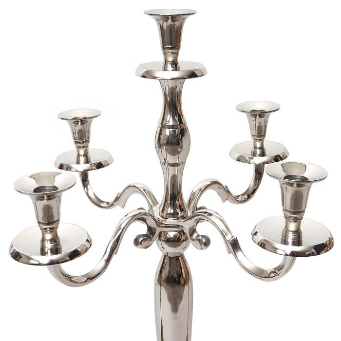 Kerzenleuchter HWC-D81, Kerzenständer Leuchter Kerzenhalter, 5-armig aus  Aluminium 80cm massiv 2,2kg ~ Farbe: Silber von Heute-Wohnen