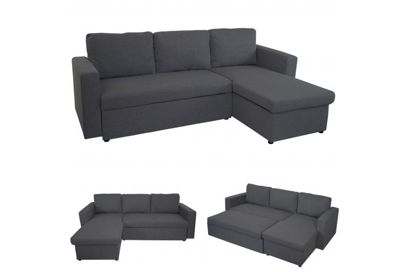Schlafsofa HWC-D92, Couch Ecksofa Sofa, Schlaffunktion 220x152cm  Stoff/Textil ~ dunkelgrau, ohne Deko-Kissen von Heute-Wohnen
