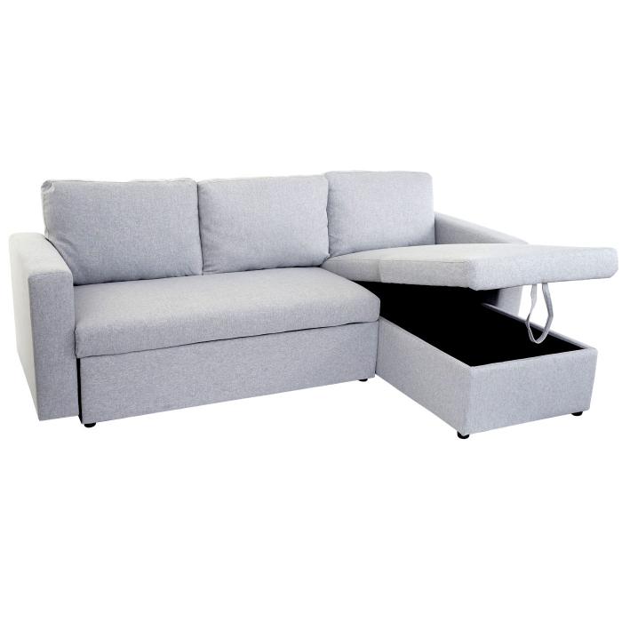 Schlafsofa HWC-D92, Couch Ecksofa Sofa, Schlaffunktion 220x152cm  Stoff/Textil ~ hellgrau, ohne Deko-Kissen von Heute-Wohnen