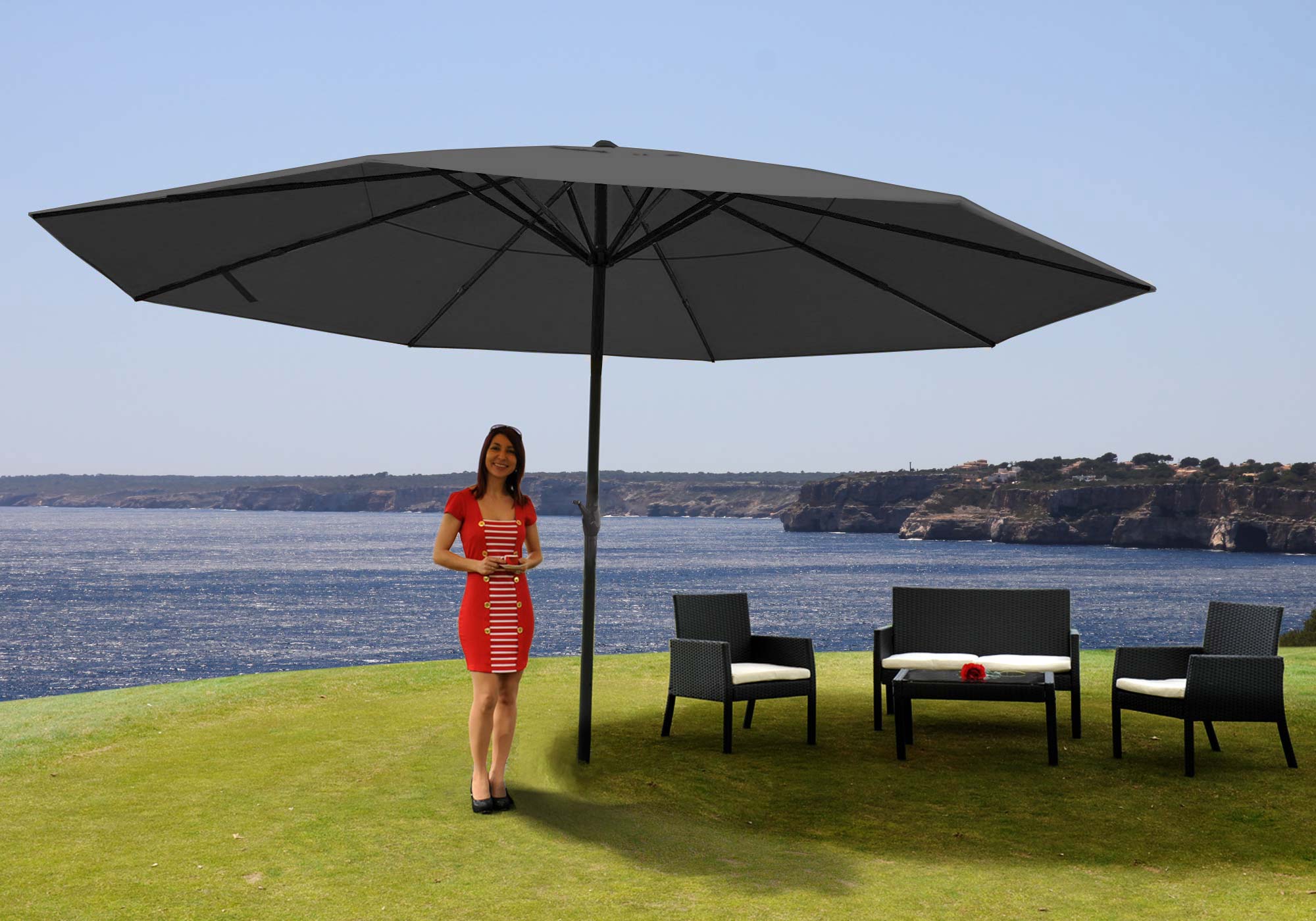 Sonnenschirm Meran Pro, Gastronomie Marktschirm ohne Volant Ø 5m  Polyester/Alu 28kg ~ anthrazit ohne Ständer von Heute-Wohnen