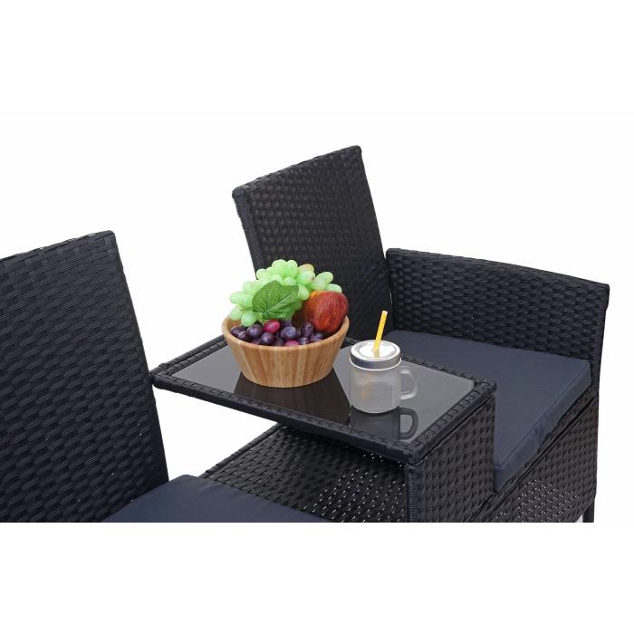 Poly-Rattan Sitzbank mit Tisch HWC-E24, Gartenbank Sitzgruppe Gartensofa,  132cm ~ schwarz, Kissen dunkelgrau von Heute-Wohnen