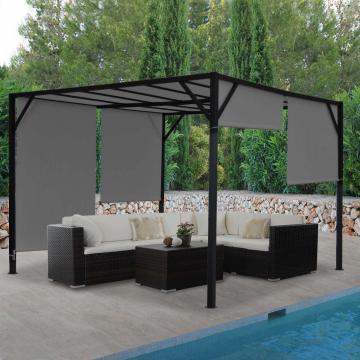 Pergola Baia, Garten Pavillon Terrassenberdachung, stabiles 6cm-Stahl-Gestell + Schiebedach grau ~ 4x3m