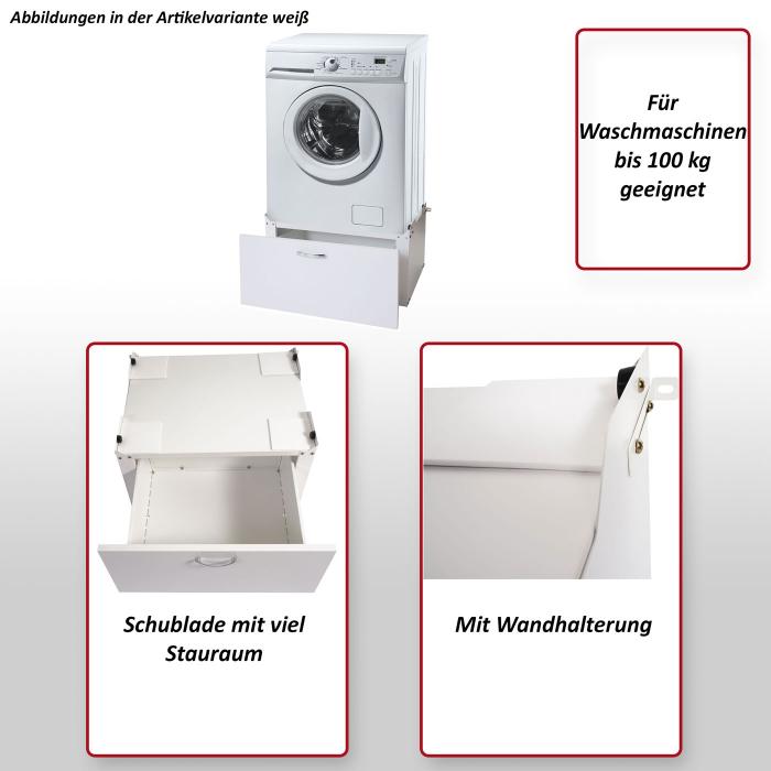Waschmaschinenunterschrank HWC-E50, Sockel Podest Erhöhung Untergestell,  Schublade 33x61x52cm ~ schwarz von Heute-Wohnen