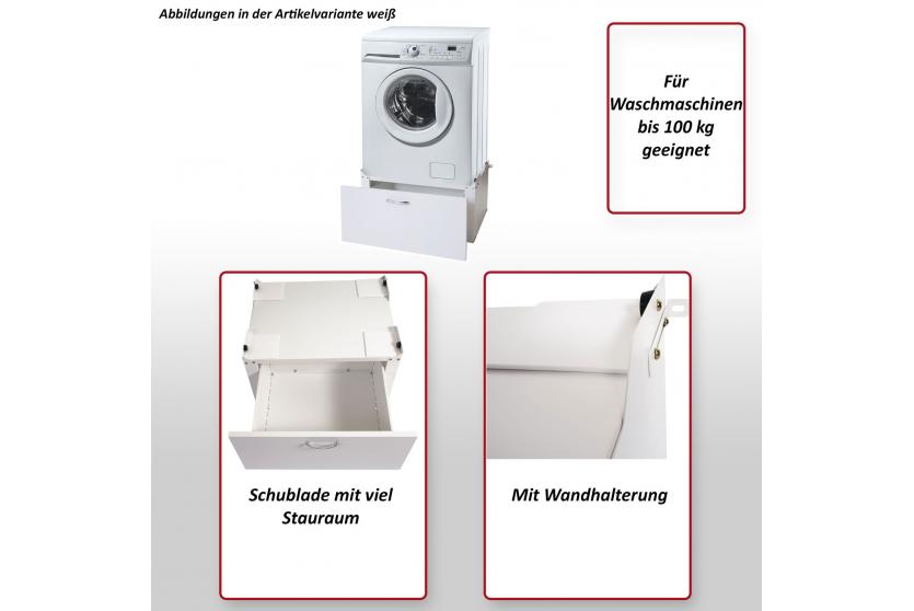 Waschmaschinenunterschrank HWC-E50, Sockel Podest Erhöhung Untergestell,  Schublade 33x61x52cm ~ schwarz von Heute-Wohnen