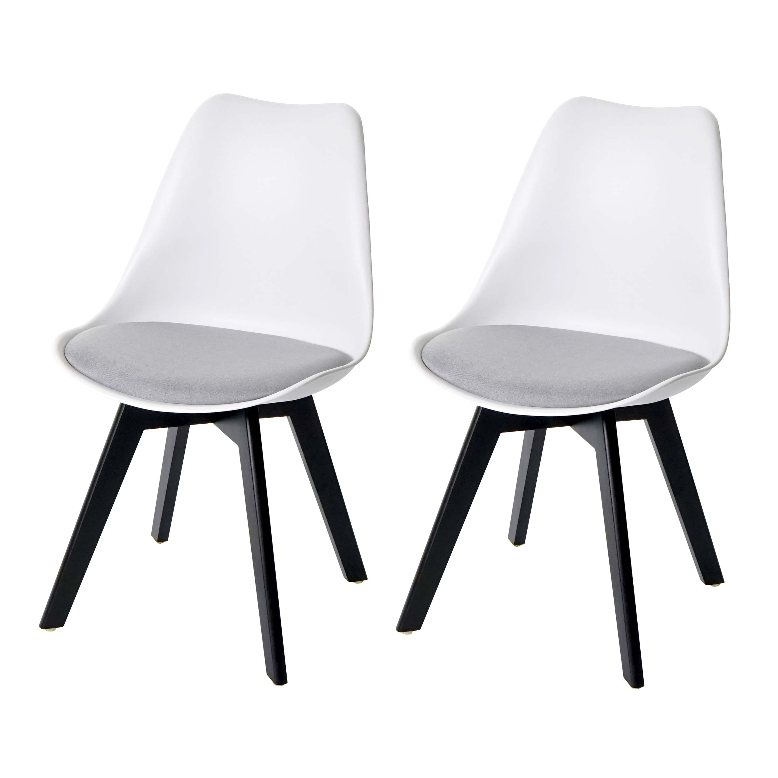 Einzelstück | 2er-Set Esszimmerstuhl HWC-E53, Stuhl Küchenstuhl, Retro  Design ~ weiß/grau, Stoff, schwarze Beine von Heute-Wohnen
