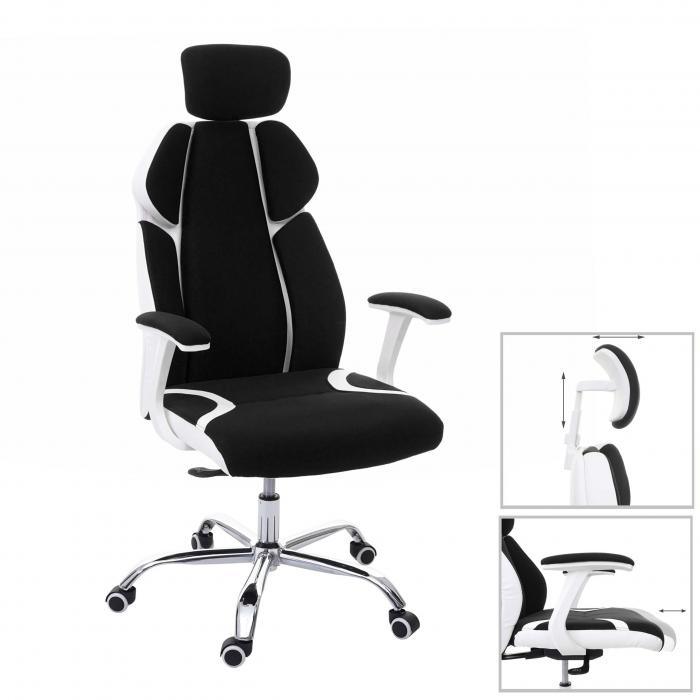 Bürostuhl HWC-F12, Schreibtischstuhl Drehstuhl Racing-Chair,  Sliding-Funktion Stoff/Textil + Kunstleder ~ schwarz/weiß von Heute-Wohnen