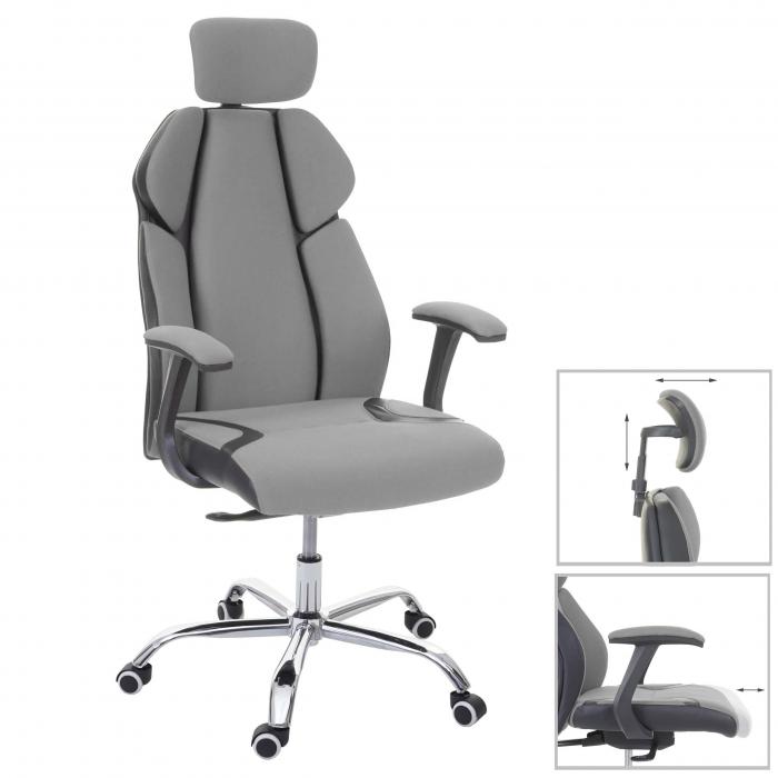 Bürostuhl HWC-F12, Schreibtischstuhl Drehstuhl Racing-Chair,  Sliding-Funktion Stoff/Textil + Kunstleder ~ grau/schwarz von Heute-Wohnen