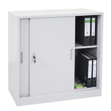 Aktenschrank Boston HWC-F41, Stahlschrank Broschrank, mit abschliebaren Schiebetren 90x90x45cm ~ grau