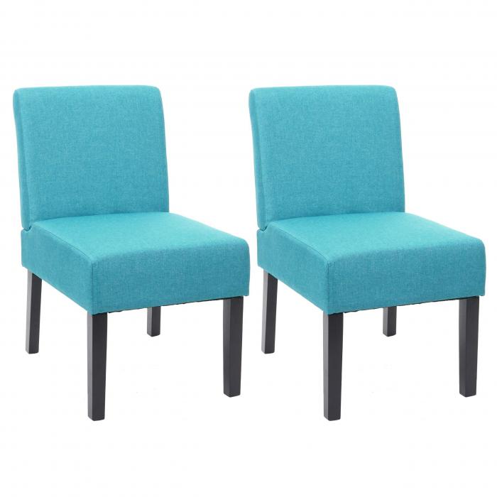 2er-Set Esszimmerstuhl HWC-F61, Stuhl Lounge-Stuhl, Stoff/Textil ~ petrol- blau von Heute-Wohnen