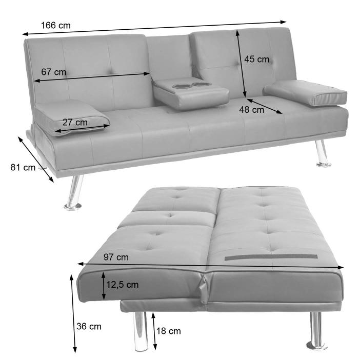 3er-Sofa HWC-F60, Couch Schlafsofa Gästebett, Tassenhalter verstellbar  97x166cm ~ Kunstleder, dunkelblau von Heute-Wohnen