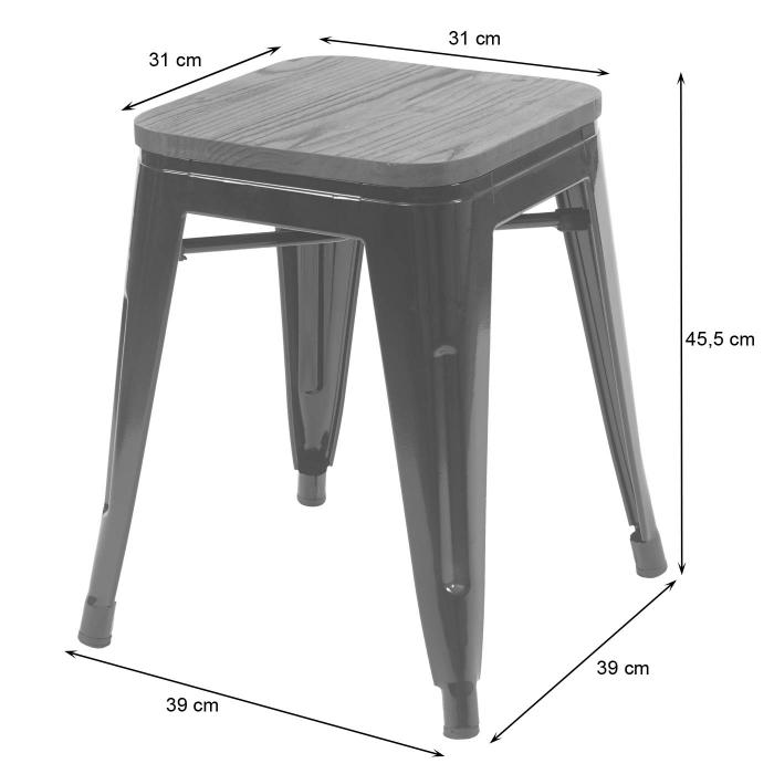 4er-Set Hocker HWC-A73 inkl. Holz-Sitzfläche, Metallhocker Sitzhocker,  Metall Industriedesign stapelbar ~ schwarz von Heute-Wohnen